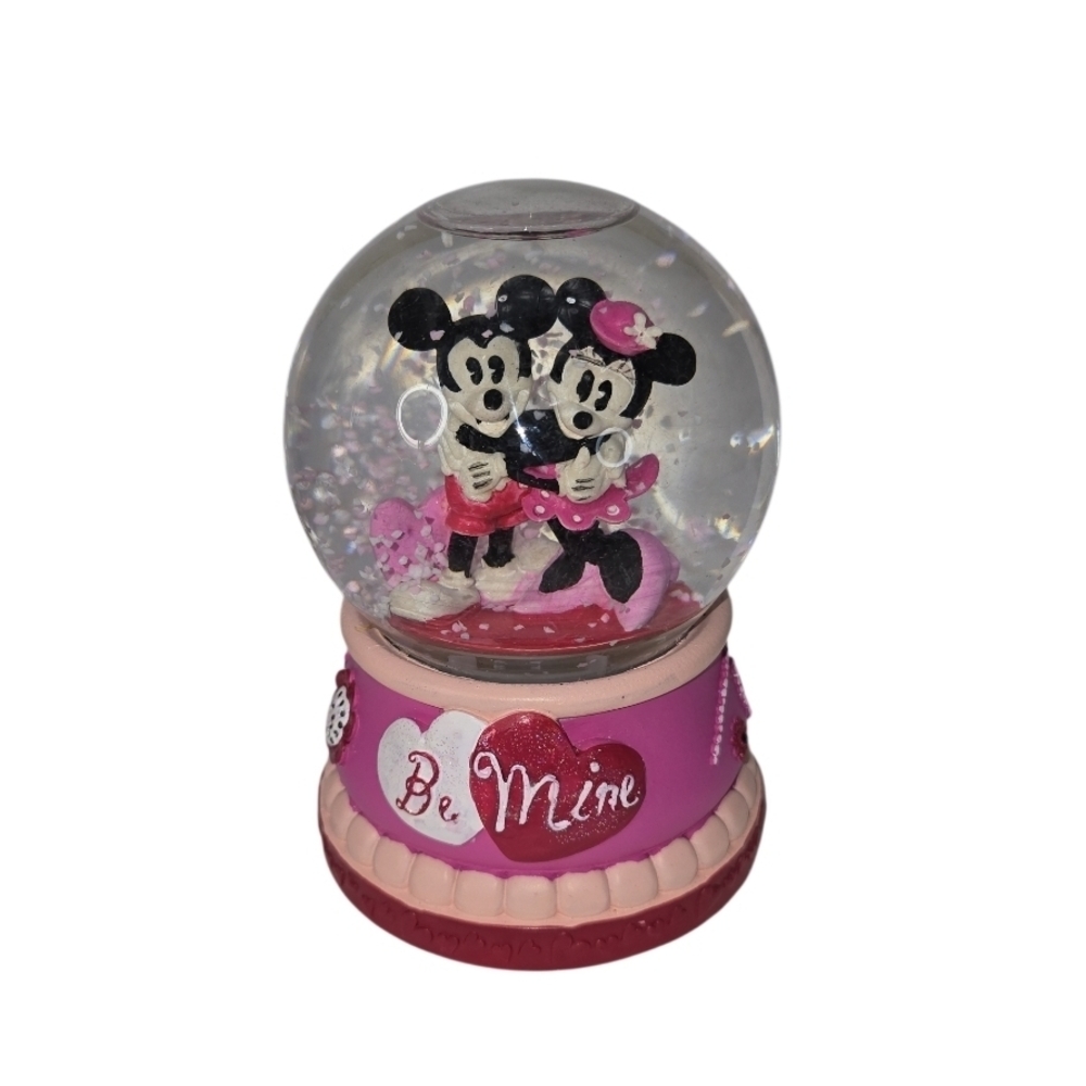 Disney Mickey & Minnie Mouse Valentine's Be Mine Snow Globe W/Wind-up Music Box